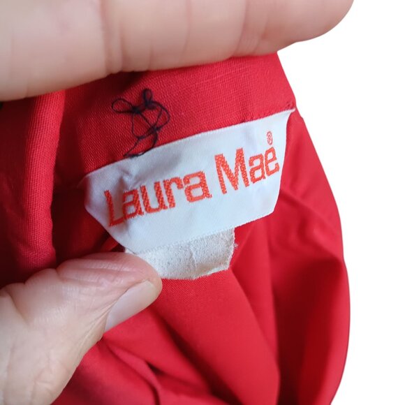 Women's Large Vintage 70's Sleeveless Red Button-Up Chore Blouse Frock Laura Mae - Picture 5 of 7